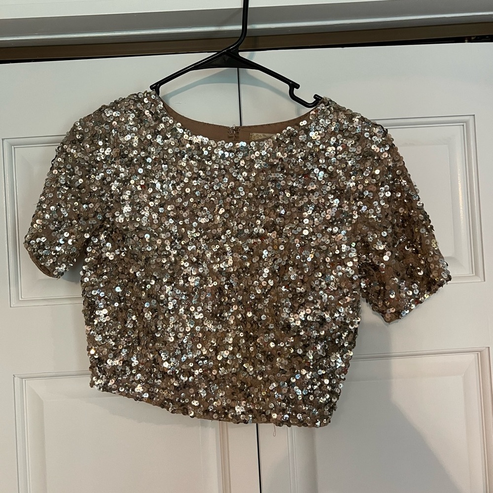 ASOS: Lace and Beads Gold Sequin Crop Top.